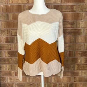 Boho Sweater - Tan, White, and Brown. Lightweight. Size XL. Oversized